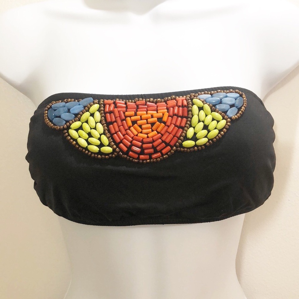 Kenneth Cole black beaded bandeau bikini top